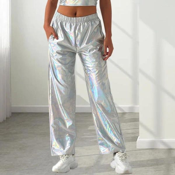 Pantalon actif de Jogging doré pour femmes, métallique brillant, Harem, Hip Hop, taille haute, scintillant, Streetwear, élastique