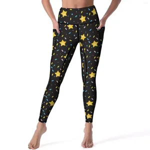 Actieve broek Gold Stars Print Leggings Cute Star Workout Yoga High Taille Basic Sport Pantys Pockets Stretched Legging