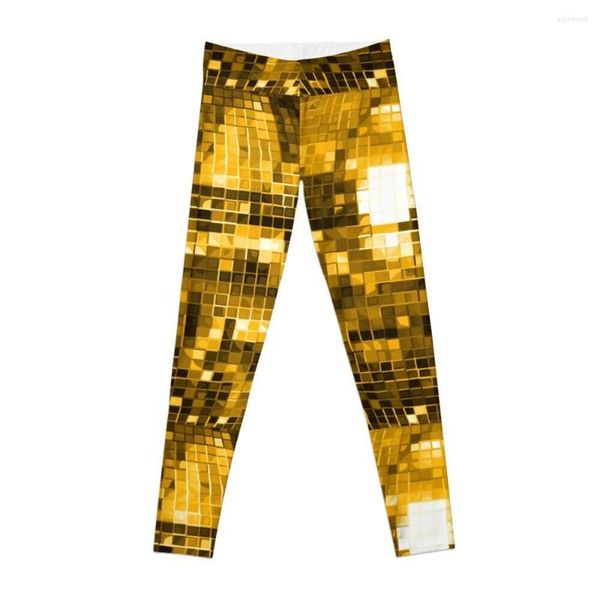 Pantalon actif Or Jaune Disco Ball Pattern Leggings Gym Wear Femme Sportive Femme Sport Femme Sport