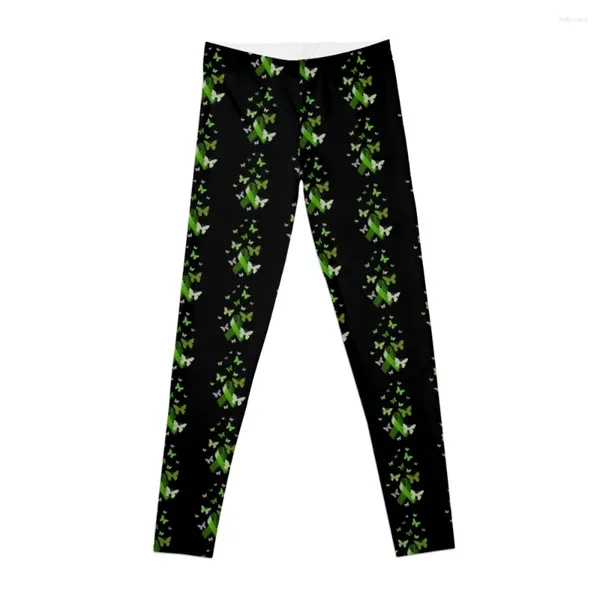 Pantalon actif ruban de sensibilisation vert avec papillons, Leggings, ensemble de Fitness, sport, Tennis pour femmes