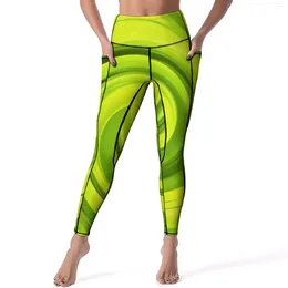 Pantalon actif vert liquide Art Leggings Groovy abstrait tourbillon taille haute Yoga élastique Legging dame conception Fitness sport collants