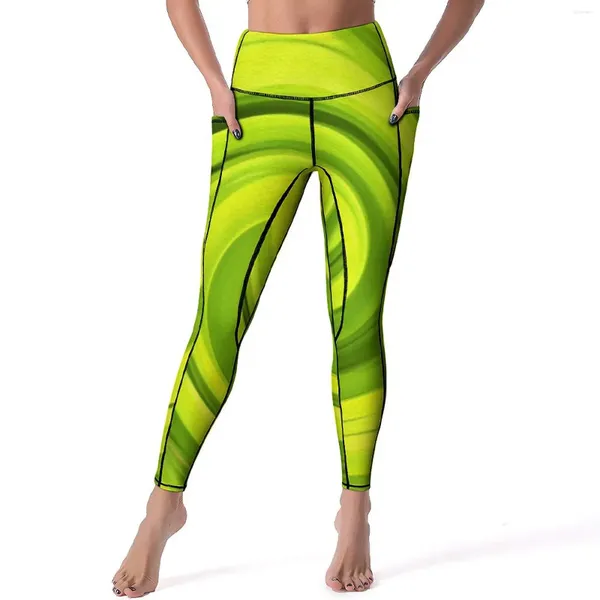 Pantalones activos Leggings de arte líquido verde Groovy abstracto remolino cintura alta Yoga Legging elástico señora diseño Fitness deportes medias