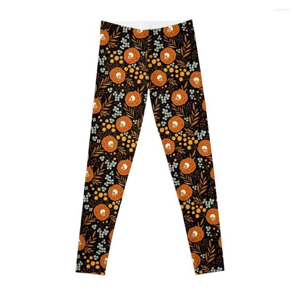 Pantalones activos Tatuaje de Halloween Estampado floral Leggings Yoga acampanados para niñas Mujeres