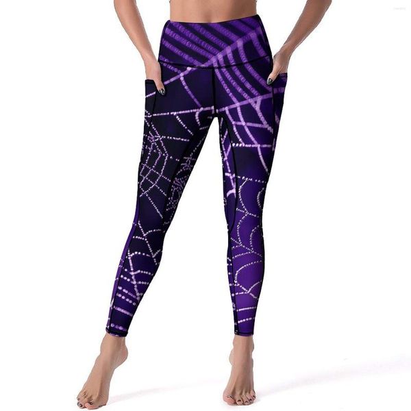 Pantalon actif Halloween Yoga toile d'araignée violette Leggings d'entraînement Push Up collants de sport extensibles motif esthétique Legging cadeau