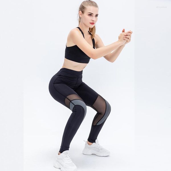 Active Pants High Rise Black Mesh Sport Leggings Stretchy Squatproof Pacth Work Yoga Tights Compressive Fit Intensity Workout GYM