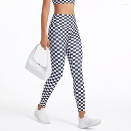 Active Pants Hohe Taille Nude Yoga Damen Hüfthebende Polyester Stretch Checkerboard Sport Leggings Für Lauftraining Workout Outdoor