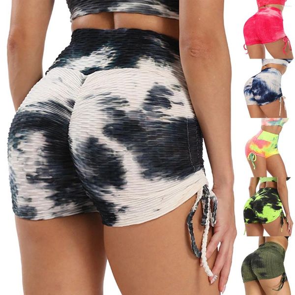 Pantalons actifs High Yoga Shorts Sports Fitness Bubble DrawString Tie-Dye Three Woon's Quarter Women's Quarter