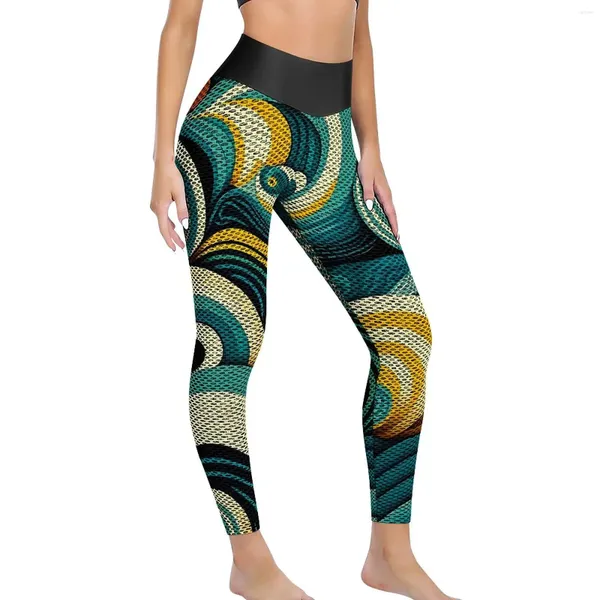 Pantalon actif Hippie Wave Leggings abstrait rétro années 70 taille haute Yoga Vintage Stretch femmes collants de sport d'entraînement personnalisé