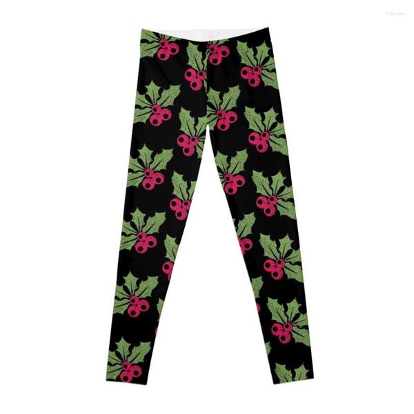 Pantalon actif feuille de houx baie noël vacances gui répétition motif hiver Nature plantes Leggings Yoga pantalon femmes