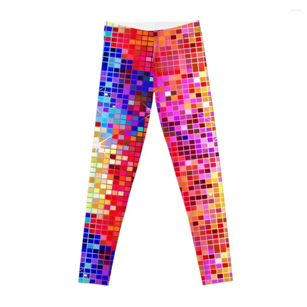 Pantalon actif Image de paillettes colorées métalliques Look-Disco Ball Glitterpattern Leggings Gym Top Femme Sport femme Push Up