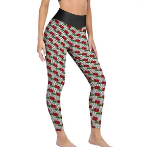 Pantalon actif Kawaii cerises rouges Yoga été fruits Leggings de gymnastique taille haute élastique Sport femmes motif doux Legging cadeau