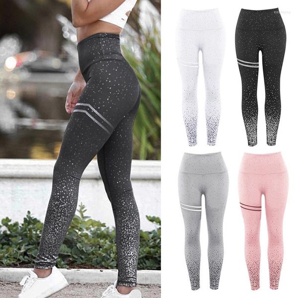 Pantalones activos Damas Yoga Bronceado Cintura alta Polka Dot Slim Track Leggings deportivos para mujeres Gimnasio Deporte Correr Jogging