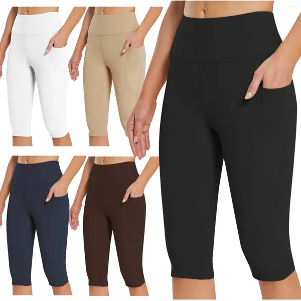 Pantalons actifs Leggings pour femmes Longueur du genou Capris Casual Yoga Exercice Entraînement avec poches High Waist Joga Shorts Femme