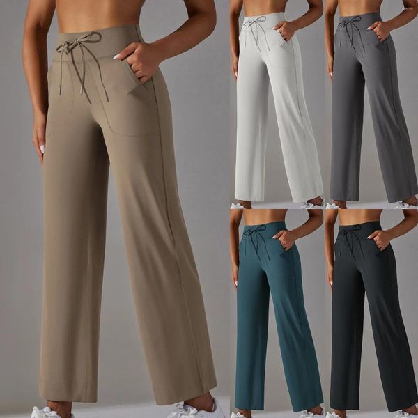 Pantalon actif ample dames Yoga Long respirant taille haute pantalon Stretch poche collants de sport absorbant la sueur Legging Feminina