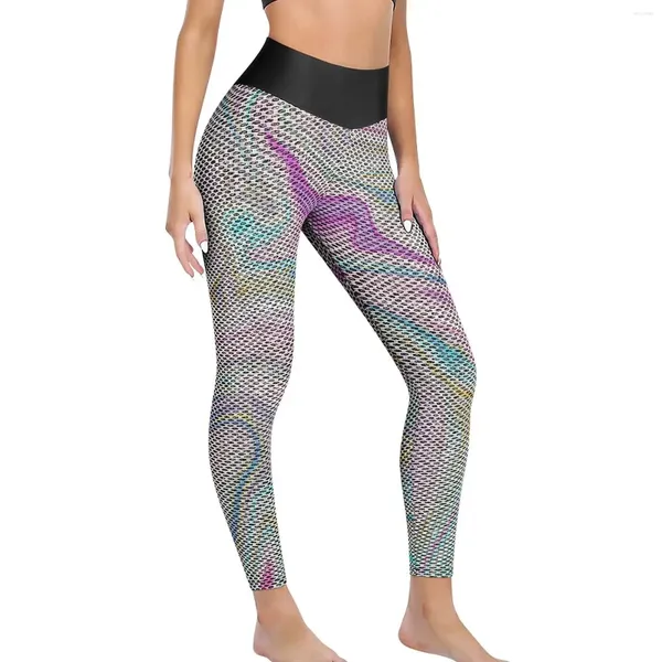 Pantalones activos Leggings de mármol Líquido colorido Push Up Yoga Retro Elástico Mujeres Gráfico Fitness Medias deportivas