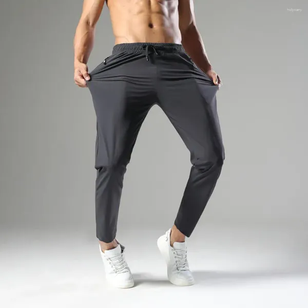 Pantalons actifs pour hommes, Leggings longs décontractés, fins, amples, en soie glacée, courts de sport, printemps et été