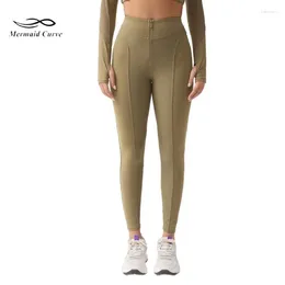 Pantalones activos curva de sirena curva femenina con cremallera de fitness apretada de fitness al aire libre ciclismo skiing spchwork deportes yoga