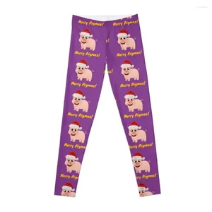 Pantalon actif joyeux Pigmas, Design de noël sur le thème du cochon mignon pour les amoureux des animaux de ferme, Leggings de gymnastique pour femmes