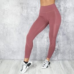 Pantalon actif maille couture Yoga conception latérale course vêtements de Fitness femmes taille haute pile Leggings avec poche pour téléphone portable