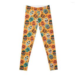 Pantalon actif Crânes Mexicains Fleurs Motif Dia De Los Muertos Leggings Legging Push Up Femme Sportswear Gym 2023