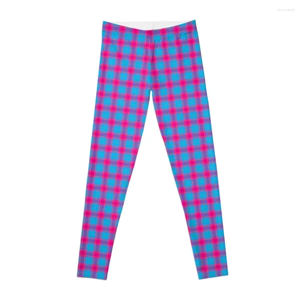 Pantalon actif à carreaux moderne à carreaux de couleur rose et bleu vif. Conception de modèle de Madras. Leggings Jogger Sports Pour Femmes