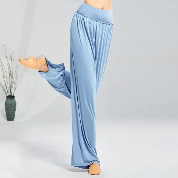 Pantalones activos danza moderna pierna ancha bailarina práctica nube pantalones mujeres ropa de Yoga clásica cintura alta peso ligero