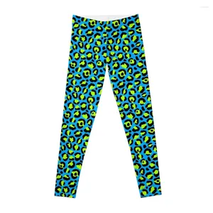 Pantalon actif Néon Bleu Vert Léopard Imprimé Leggings Legging Sport Joggers Pour Gym Femmes