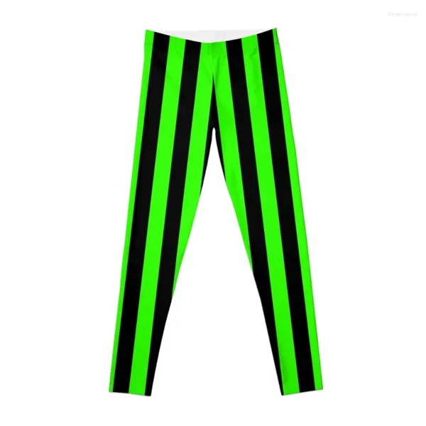 Pantalon actif fluo vert et noir rayures verticales Leggings pour femmes Legging Push Up sport