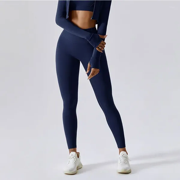 Pantalones activos No T Line Yoga Gym Leggings Mujer Chica Fitness Medias suaves Cintura alta Elástico Transpirable Deportes Nylon