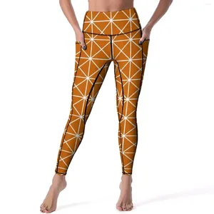 Actieve broek Noordse oranje yoga -streeplijnen afdrukken Werkuitval leggings hoge taille stretch sport retro design legging aanwezig