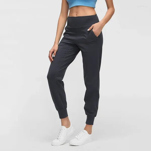 Pantalones activos NWT 2023 para mujer, mallas elásticas de tela de tacto desnudo, ajuste holgado, cintura trasera deportiva, para correr, con dos bolsillos laterales