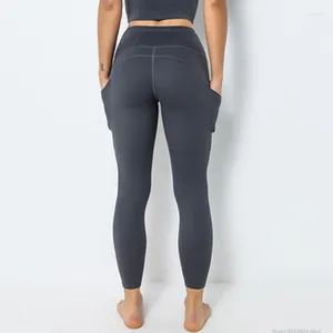 Pantalons actifs NWT Power Gym Combinaisons de sport sur toute la longueur Femmes Poches latérales Pantalon High Rise Sports Tight Leggings Super Quality Stretch Fabric