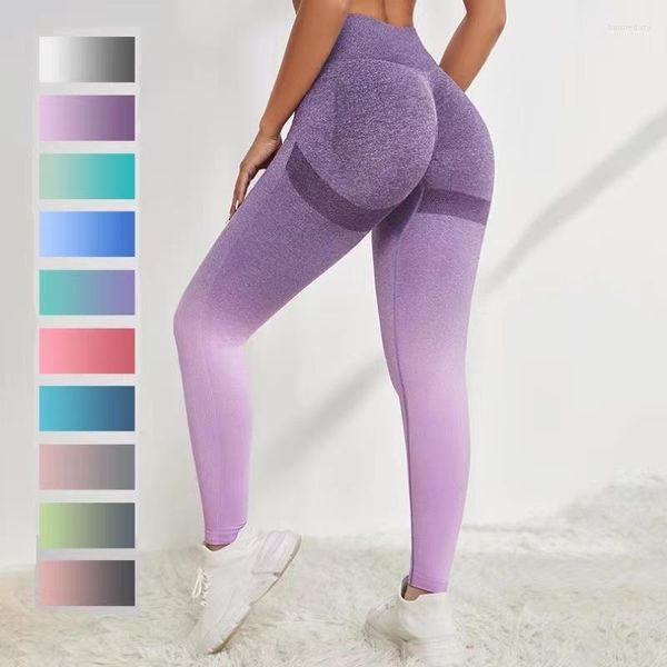 Pantalon actif Ombre sans couture Leggings taille haute Yoga énergie extensible ventre contrôle Gym Buttlift Tiktok Push Up serré femmes