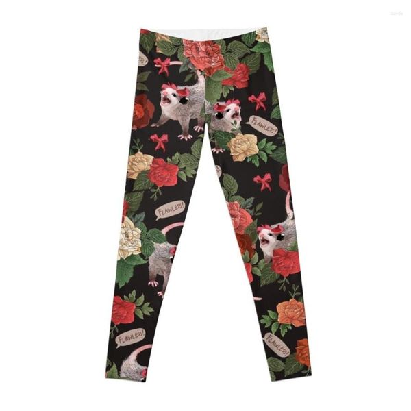 Active Pants Opossum Floral Pattern (con texto) Leggings Mujeres para gimnasio Sport Leggings?Mujeres