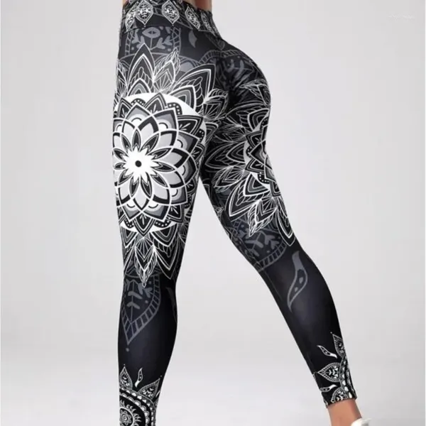 Pantalon actif Sports extérieurs Ink Lotus Flower Print Yoga Tablers Fashion Slim Fit Leggings Women's Leggings Forme pour les femmes sportives