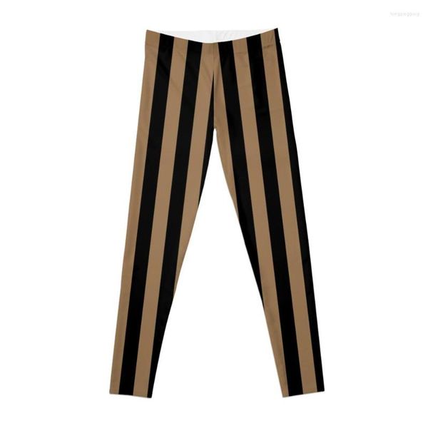 Pantalon Actif Legging à Rayures Verticales Marron Pâle et Noir Femme Fitness Femme Sportive Gym