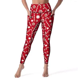Pantalon actif Pantalon à la menthe poivrée Candy Yoga Christmas Print Fitness Leggings Push Up Up Syer Spory Colks Gift legging imprimé vintage