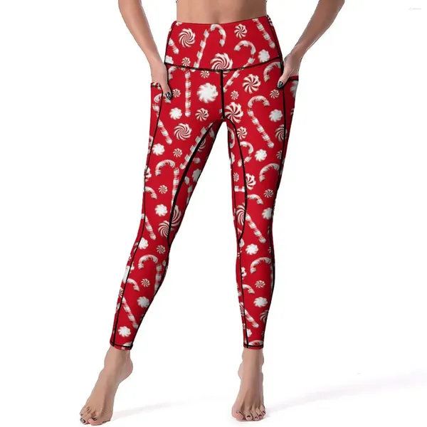 Pantalones activos caramelo de menta Yoga estampado navideño Fitness Leggings Push Up elástico deporte Sexy patrón Legging regalo