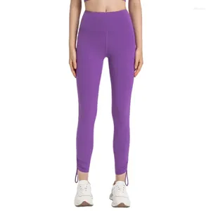 Actieve broek gepersonaliseerde trekkoord ploegen Hoge taille vrouwen yoga naakt huidvriendelijke sportjures met snelle droge fitness legging