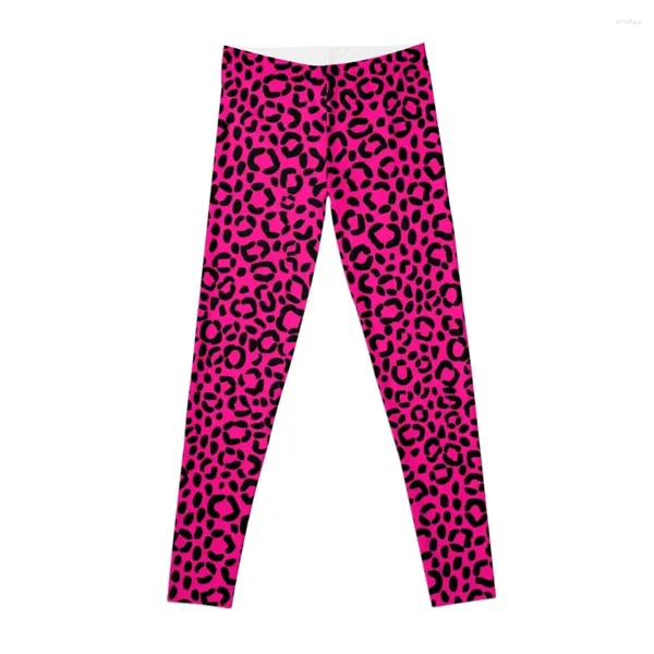 Pantalones activos Leggings con estampado de leopardo rosa y negro Conjunto deportivo Medias push up para mujer