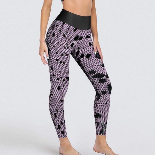 Pantalon actif rose dalmatien imprimé Leggings à pois gymnastique Yoga femmes Sexy élégant Leggins Stretch collants de sport