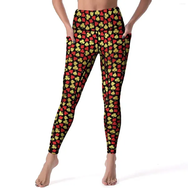 Pantalones activos cartas de póquer trajes Yoga mujeres corazones estampado Leggings Push Up dulce Legging elástico Fitness correr medias deportivas