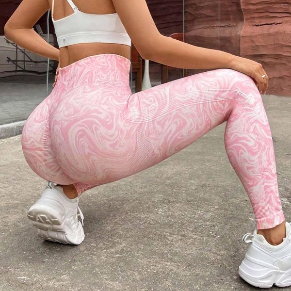 Pantalon actif imprimé rose Legings sport femmes Fitness taille haute Push Up course Yoga énergie Leggings sans couture Gym Leggins