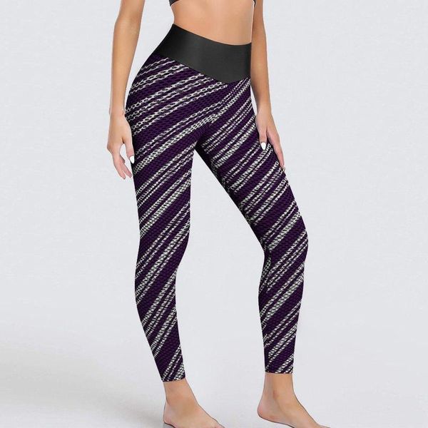 Pantalon actif Leggings ligne violet et blanc motif à rayures bonbon Sexy Yoga respirant Stretch Leggins femme Gym Sport Legging