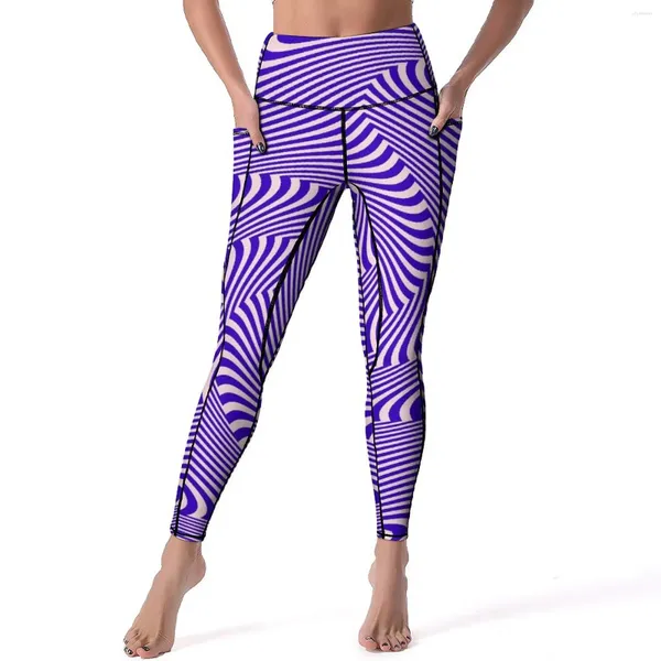 Pantalones activos curva morada yoga líneas de remolino imprimo de ejercicio leggings de gimnasio empuje estiramiento de medias deportivas kawaii regalo de legging gráfico