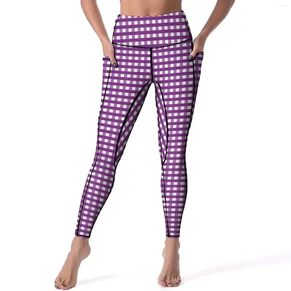 Pantalon actif Leggings vichy violet imprimé à carreaux taille haute Yoga nouveauté Legging extensible femmes graphique Fitness Sport