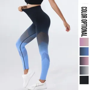 Pantalon actif séchage rapide creux dégradé couleur levage fesses longues Yoga pour les femmes sans couture taille haute Fitness Leggings