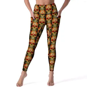 Pantalon actif Eyed Sugar Skull Yoga Zombie Dead Met Workout Gym Leggings High Stretch Sports Sports Colks Kawaii Custom Legging