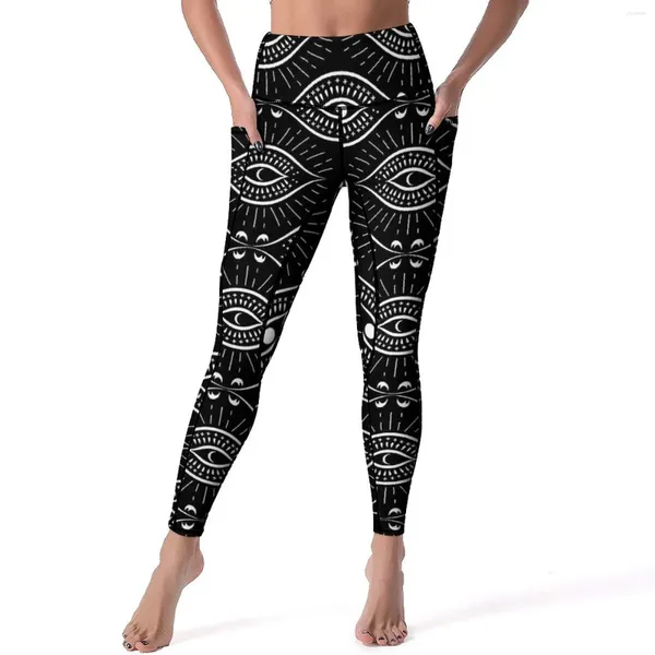 Pantalones activos Retro Mal Evil Yoga Leggings de gimnasio en blanco y negro Leggings de cintura alta Deportes de diseño informal Idea de regalo