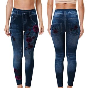 Actieve broek Rol yoga voor vrouwen snel droge dames jeans pant faux denim soft